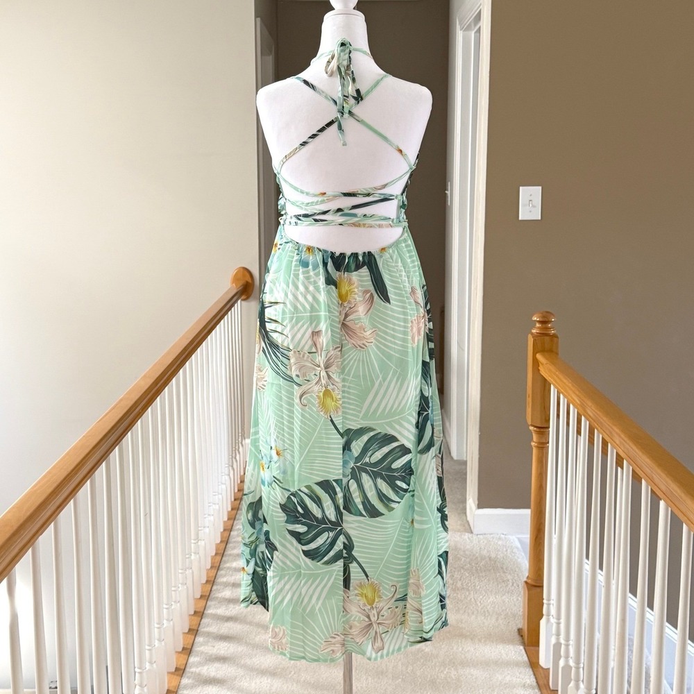 SHEIN Plus Summer Dress Tropical Floral Print Open Back Summer Cami Dress 1x - Picture 5 of 8